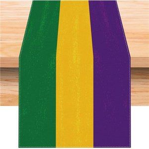 Mardi Gras Table Runner Party Decor Purple Gold Striped Dining Decorative Cloth